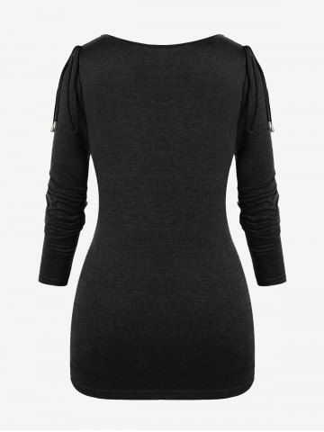 Plus Size Long Sleeve Cowl Neck O Ring Ruched T-shirt