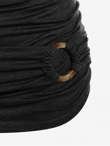 Plus Size Long Sleeve Cowl Neck O Ring Ruched T-shirt
