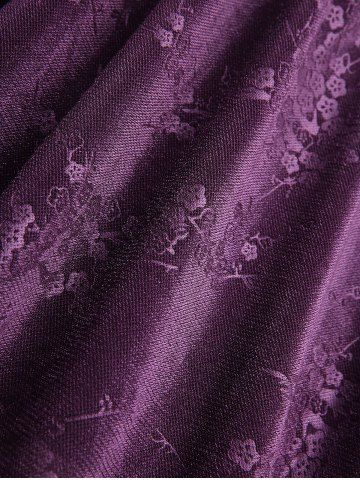 Plus Size Floral Embossed Ruched Surplice Long Sleeves Top with Removable Chain Belt