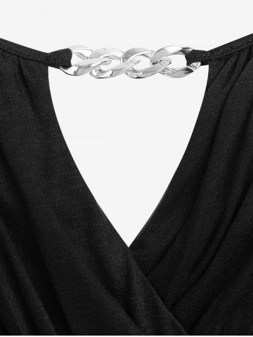 Plus Size Chain Panel Belted Butterfly Sleeve Surplice Top