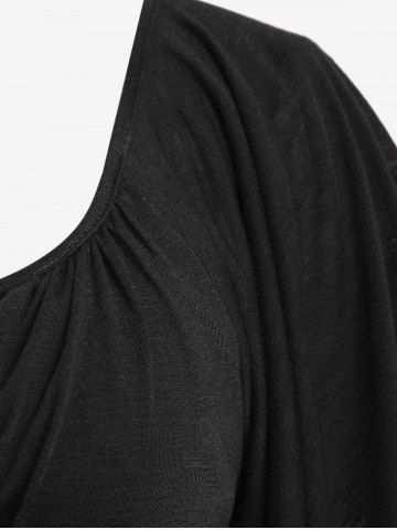 Plus Size Chain Panel Belted Butterfly Sleeve Surplice Top