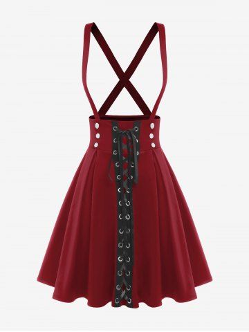 Jupe à bretelles plissée à lacets grande taille - DEEP RED - 4X