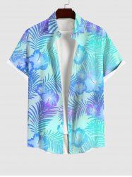 Plus Size Tropical Leaf Hibiscus Flower Ombre Print Buttons Pocket Hawaii Shirt For Men -  