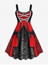 Robe Débardeur Croisé Motif de 3D Vampire Imprimé de Grande Taille avec Nœud Papillon - Noir 3X