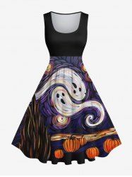 Plus Size Halloween Costume Oil Painting Ghost Pumpkin Print 1950s Vintage Dress -  