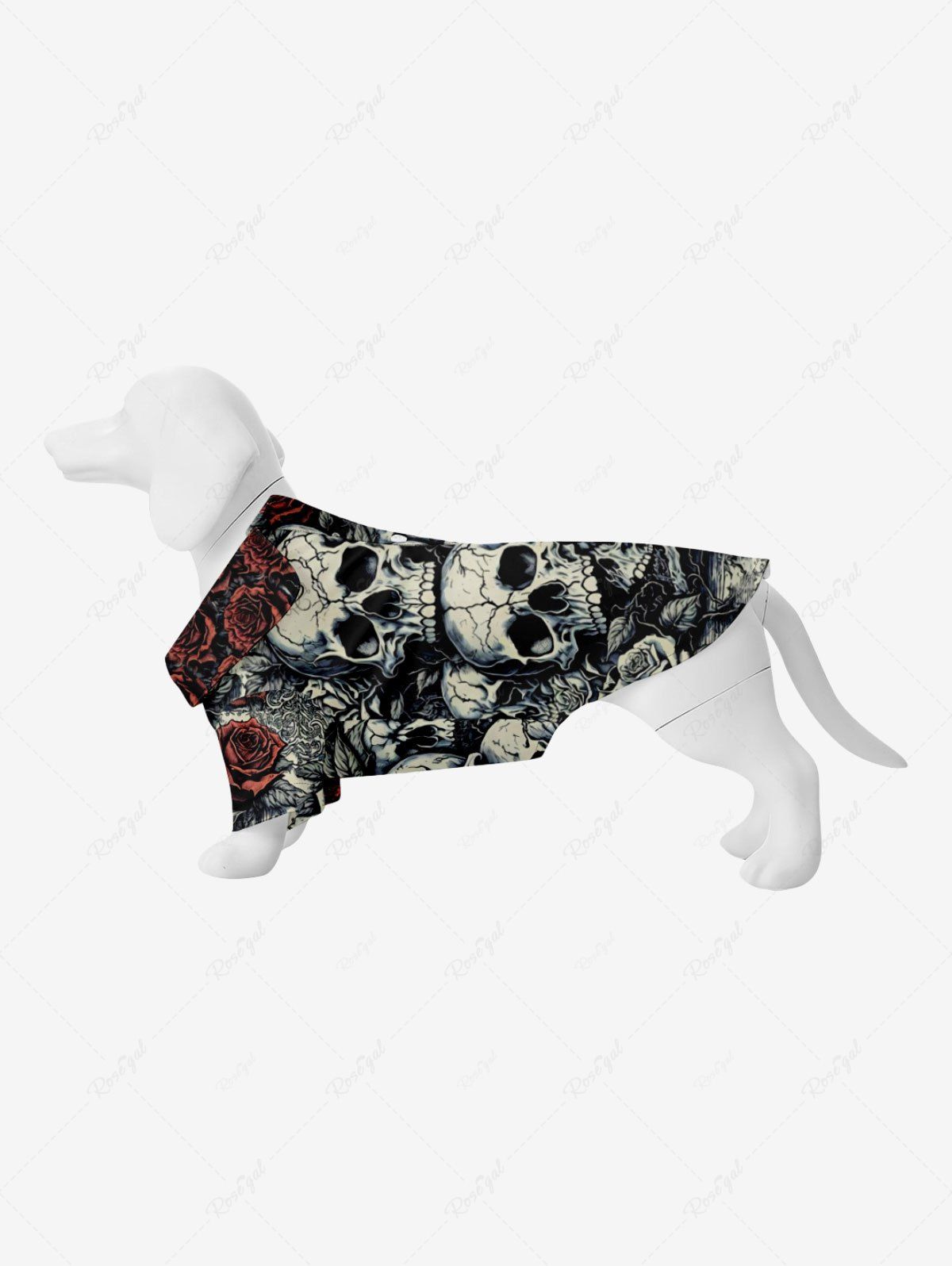 Chic Pet's Halloween Skulls Rose Flower Print Shirt  