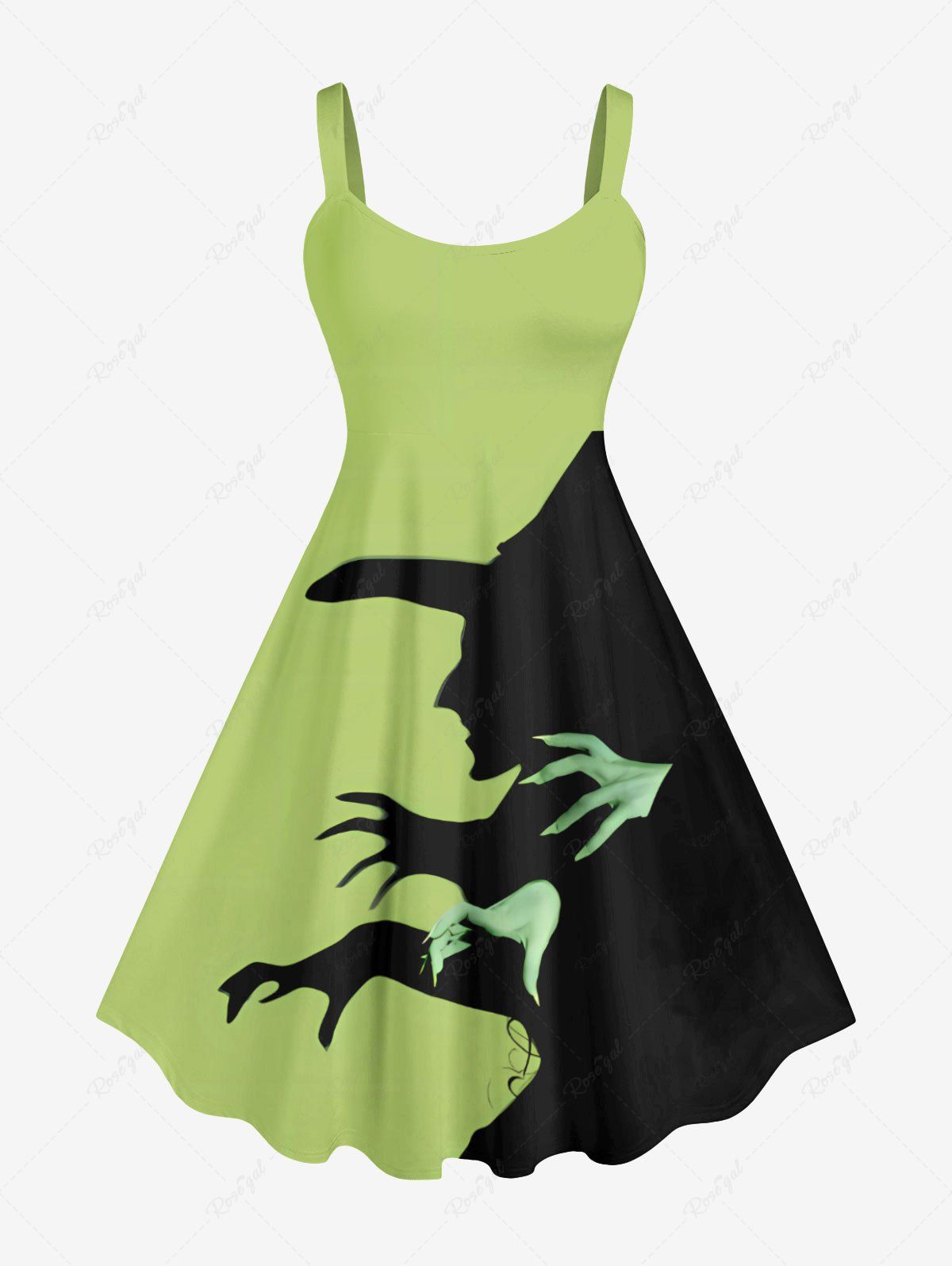 Robe D'Halloween Costume et Chapeau et Main Imprimés de Grande Taille Vert L