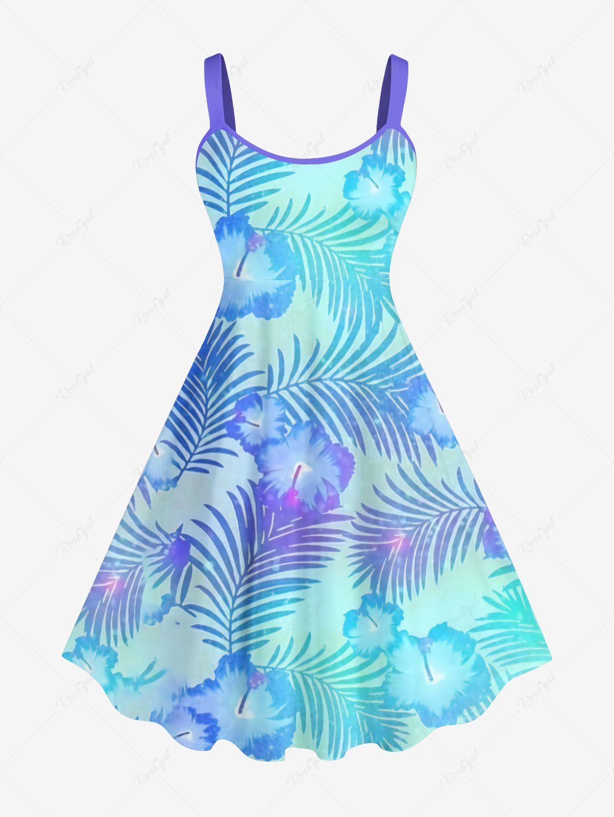 Fashion Plus Size Tropical Leaf Hibiscus Flower Ombre Print Hawaii Tank Dress  