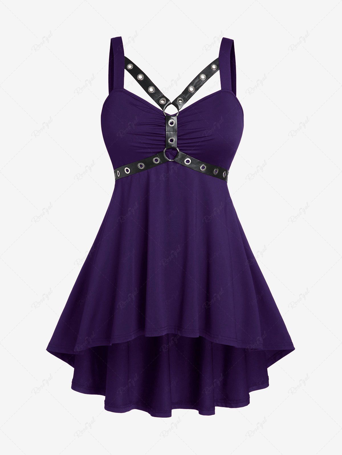 Unique Plus Size & Curve Gothic Harness High Low Tank Top  