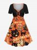 Costume D'Halloween Chat Citrouille Fantôme et Crâne Imprimés Grande Taille pour Couples - Orange Foncé 