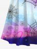 Maxi Robe D'Halloween Citrouille et Chauve-souris Imprimés en Blocs de Couleurs Grande Taille - Multi-A S