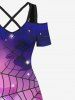 Maxi Robe D'Halloween Citrouille et Chauve-souris Imprimés en Blocs de Couleurs Grande Taille - Multi-A 1X