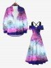 Maxi Robe D'Halloween Citrouille et Chauve-souris Imprimés en Blocs de Couleurs Grande Taille - Multi-A 2X