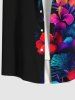Plus Size Tropical Leaf Hibiscus Flower Print Buttons Pocket Hawaii Shirt For Men -  