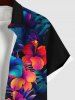 Plus Size Tropical Leaf Hibiscus Flower Print Buttons Pocket Hawaii Shirt For Men -  