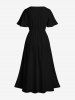 Robe Mi-Longue Fendue Fleur D'Hibiscus et Feuille Tropicale Imprimées de Grande Taille - Noir XXS