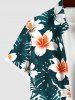 Plus Size Tropical Leaf Hibiscus Flower Print Buttons Pocket Hawaii Shirt For Men -  