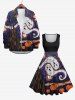 Plus Size Halloween Costume Oil Painting Ghost Pumpkin Print 1950s Vintage Dress -  