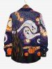Plus Size Halloween Oil Painting Ghost Pumpkin Print Buttons Long Sleeve Shirt For Men -  