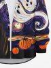 Plus Size Halloween Oil Painting Ghost Pumpkin Print Buttons Long Sleeve Shirt For Men -  