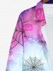 Plus Size Halloween Spider Web Bat Pumpkin Ombre Colorblock Print Buttons Long Sleeve Shirt For Men -  