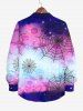 Plus Size Halloween Spider Web Bat Pumpkin Ombre Colorblock Print Buttons Long Sleeve Shirt For Men -  
