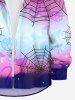 Plus Size Halloween Spider Web Bat Pumpkin Ombre Colorblock Print Buttons Long Sleeve Shirt For Men -  