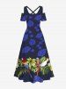 Plus Size Tropical Leaf Flowers Parrot Birds Print Cold Shoulder Crisscross Hawaii Maxi Dress -  