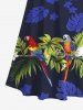 Plus Size Tropical Leaf Flowers Parrot Birds Print Cold Shoulder Crisscross Hawaii Maxi Dress -  