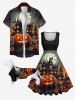 Pet's Halloween Pumpkin Bat Tree Print Shirt -  