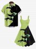 Robe D'Halloween Costume et Chapeau et Main Imprimés de Grande Taille - Vert L