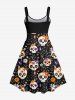 Robe Costume D'Halloween Fleur Colorée Crâne Imprimée Grande Taille - Noir 3X