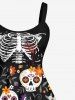 Robe Costume D'Halloween Fleur Colorée Crâne Imprimée Grande Taille - Noir 3X