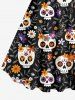 Robe Costume D'Halloween Fleur Colorée Crâne Imprimée Grande Taille - Noir 3X