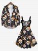 Robe Costume D'Halloween Fleur Colorée Crâne Imprimée Grande Taille - Noir 3X