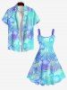 Plus Size Tropical Leaf Hibiscus Flower Ombre Print Hawaii Tank Dress -  