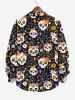 Plus Size Halloween Cute Skulls Colorful Flowers Print Buttons Long Sleeve Shirt For Men -  