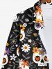 Plus Size Halloween Cute Skulls Colorful Flowers Print Buttons Long Sleeve Shirt For Men -  