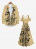 Plus Size Halloween Costume Skulls Rose Flower Leaf Print Cold Shoulder Crisscross Maxi Dress -  