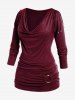 Plus Size Long Sleeve Cowl Neck O Ring Ruched T-shirt -  