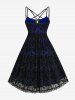 Halloween Costume Gothic Plus Size Lace Up Grommets Cross Girl Print Mesh Crisscross Vintage Dress - Bleu 4X | US 26-28