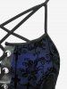 Halloween Costume Gothic Plus Size Lace Up Grommets Cross Girl Print Mesh Crisscross Vintage Dress - Bleu 4X | US 26-28