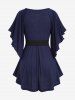 Plus Size Chain Panel Belted Butterfly Sleeve Surplice Top -  