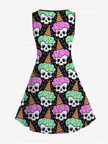 Gothic Skull Ice Cream Print Sleeveless A Line Dress