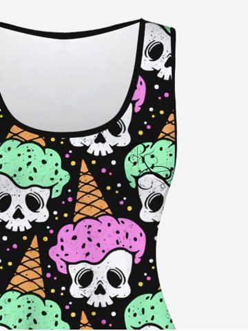 Gothic Skull Ice Cream Print Sleeveless A Line Dress