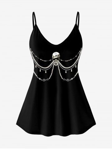 Gothic Skull 3D Bead Rhinestone Print Cami Top (Adjustable Straps)