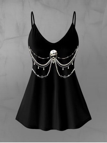 Gothic Skull 3D Bead Rhinestone Print Cami Top (Adjustable Straps) - BLACK - M | US 10