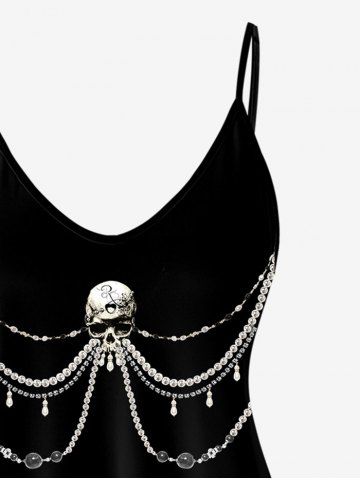 Gothic Skull 3D Bead Rhinestone Print Cami Top (Adjustable Straps)