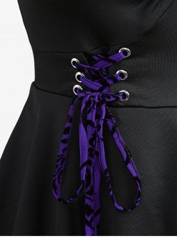 Plus Size Floral Flocking Tulip Hem Layered Ruffles Lace Up Ruched Heart Buckles Tank Top