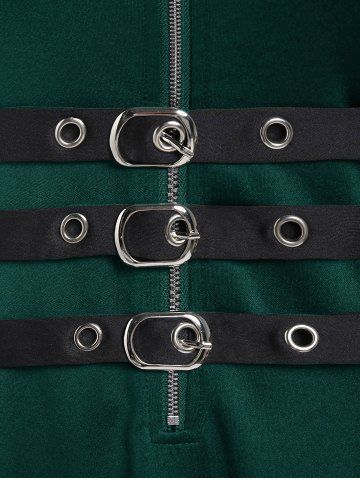 Plus Size Grommets Lace Up Buckles Zipper High Low Midi Dress